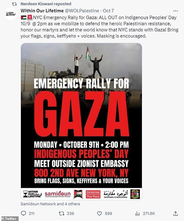 On October 7, hours after Hamas launched a deadly attack on Israel, Kiswani shared a post from WOL on Platform to let it be known that NYC stands with Gaza'