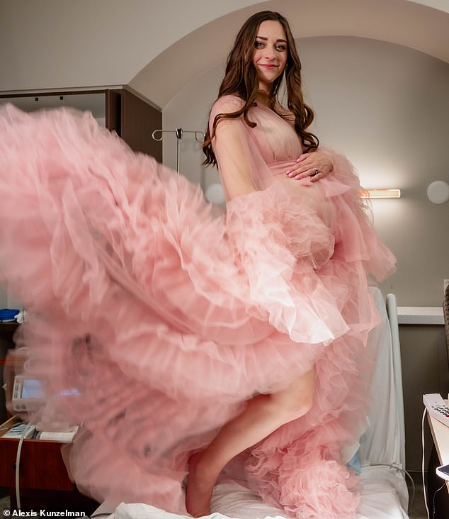 In the video, she showed herself posing in front of the hospital curtain, on a bed, and even shared a look at how her family had decorated the room to give her the most glamorous birth yet.