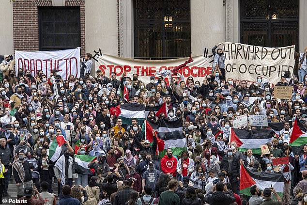 Harvard Graduate Students for Palestine gathered on the steps of the Widner Library, Harvard University last weekend