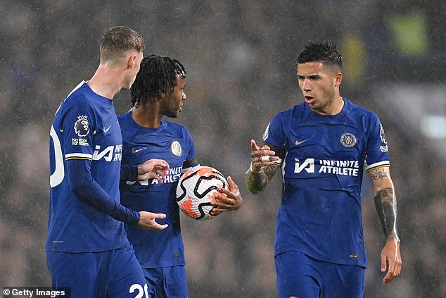 The Argentine (right) was seen chatting to the pair as they jostled for the ball