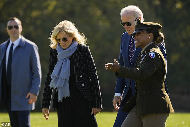 President Joe Biden and first lady Jill Biden arrive at Fort McNair in Washington on Monday, October 23, 2023, after returning from Delaware