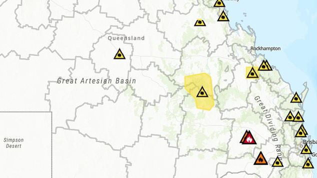 An emergency warning is in force for Tara and Kogan, where a 'large, fast-moving fire' is burning near Chinchilla Tara Road from 7.45am on Tuesday