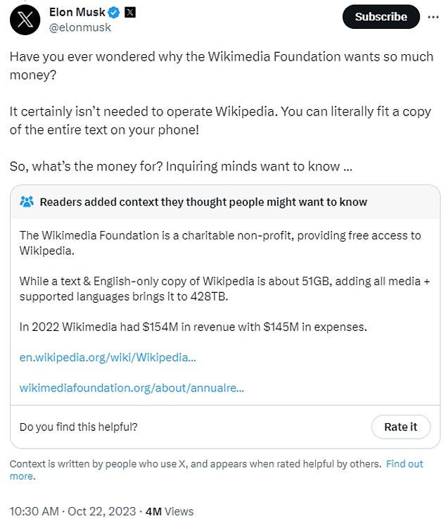 He then jokingly asked for that to be added to his Wikipedia page, which also, as he points out, includes the cow and poop emojis, after criticizing the Wikipedia Foundation for its generosity.