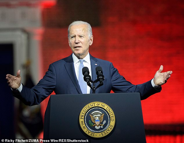 Trump joked that the same man who came up with the red set design for Biden's anti-MAGA speech last September probably 