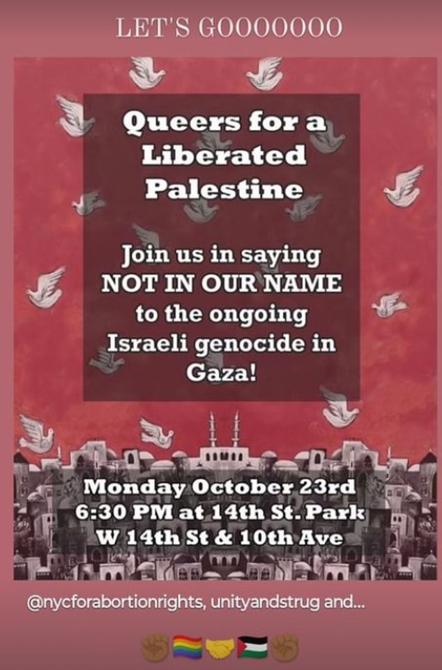 Workman also posted a “Queers for a Liberated Palestine” event on Monday evening