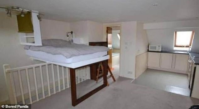 For daredevils there is even a house with a double bed that hangs in a rather strange arrangement above the stairs