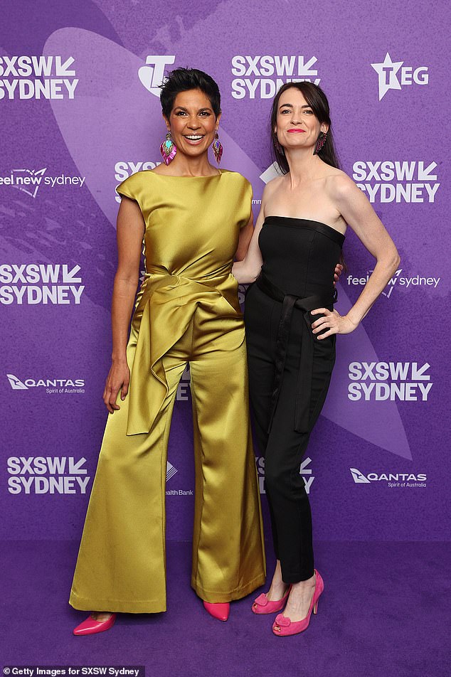 She told fans and followers that she will be back on air next Wednesday for Studio 10's special 10th anniversary show. Pictured: Narelda Jacobs and partner Karina Natt in Sydney last week for the premiere of Faraway Downs