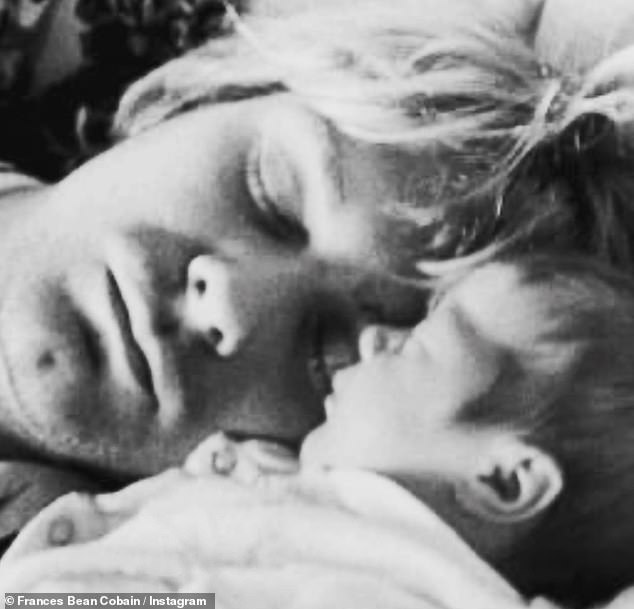 Nirvana from daughter: Frances slept as a baby next to her father Kurt Cobain, taken in 1992, the Nirvana frontman died of a self-inflicted gunshot wound to the head in 1994