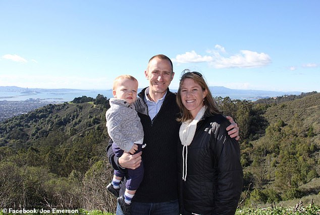 Emerson's neighbors told DailyMail.com that he lives with his wife, Sarah Stretch, and two young sons in a tight-knit apartment block in Pleasant Hill, California, in the rolling hills east of San Francisco.