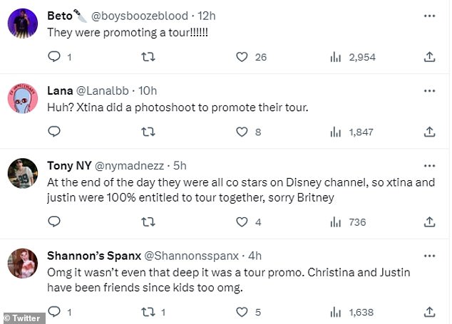 Response: Fans took to social media to criticize Britney's position, saying that Justin and Christina simply wanted to promote their tour and that it had nothing to do with her