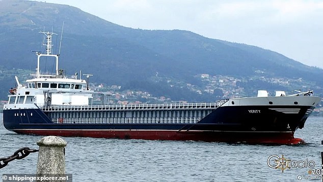 The British-flagged ship Verity (file image) collided with another cargo ship Polesie about 22 kilometers southwest of the island of Helgoland at around 5 a.m. this morning, Germany's Central Maritime Emergencies Command said.