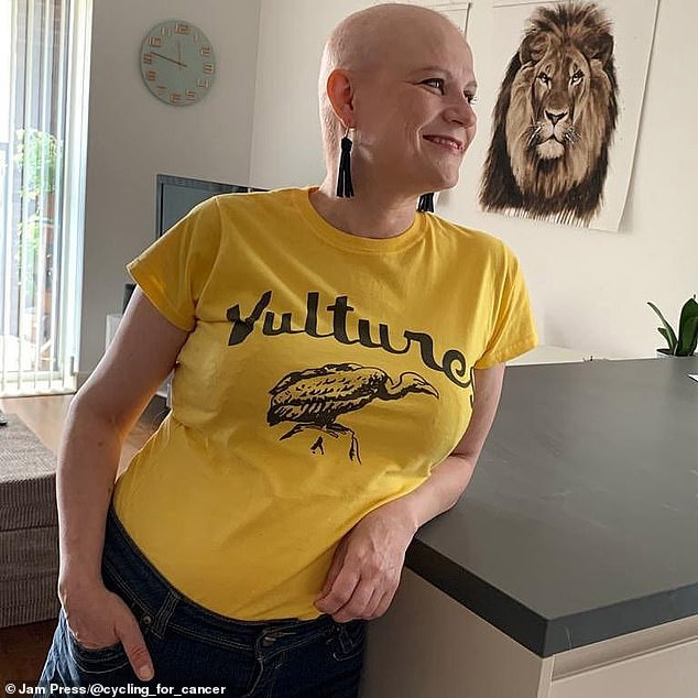 Tests later confirmed that the writer and translator, originally from Finland, had advanced uterine cancer.  Ms Sillanpaa is now in remission after undergoing more than 30 grueling rounds of treatment.  Pictured, Ms Sillanpaa after shaving her head