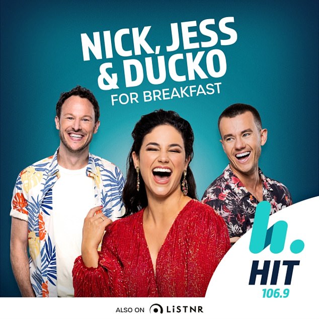 Pictured: Ash London, Nick Gill and Nick 'Ducko' Ducat from Newcastle's Hit106.9 - rumored to be axed, Mediaweek reported on Tuesday