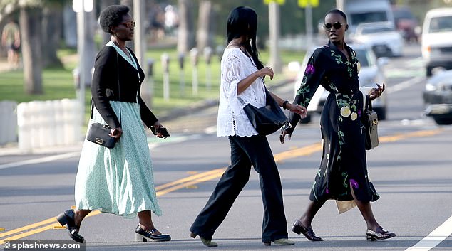 Girl power: She shared a laugh with her friend before joining her mother Dorothy (left) and heading to Santa Monica's Oceana hotel for a meal and catch-up