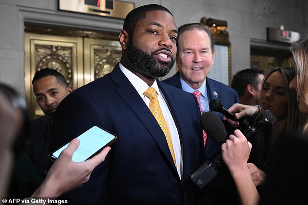 Rep. Byron Donalds arrived at a Republican Party Caucus meeting on Capitol Hill Tuesday morning