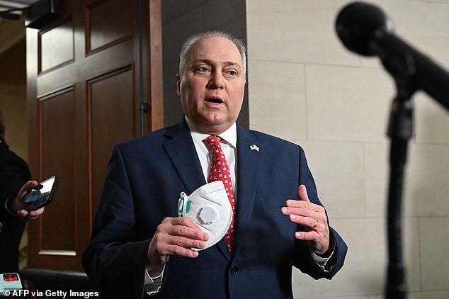 Rep. Steve Scalise spoke to reporters as he arrived at a GOP Caucus meeting on Capitol Hill on Tuesday