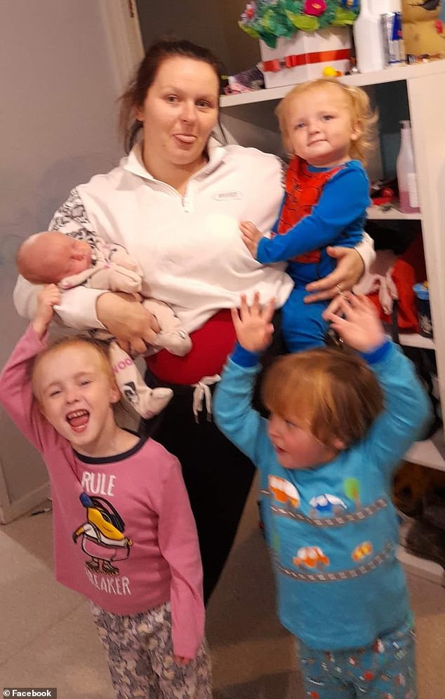 Jasmine Beck is pictured with her four children: Mavis, six, Isaac, five, Saige, three, and Ashlynn, 18 months