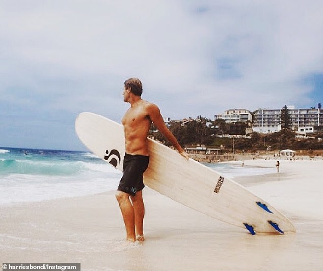 Harries is pictured on Sydney's famous Bondi Beach