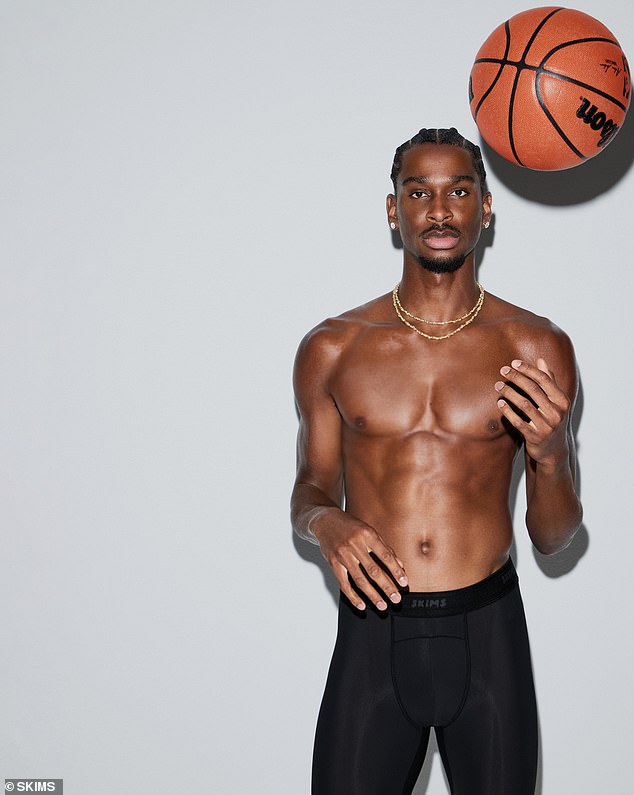 Oklahoma City Thunder NBA player Shai Gilgeous-Alexander, 25, also posed during the campaign, flexing his muscles in black shorts