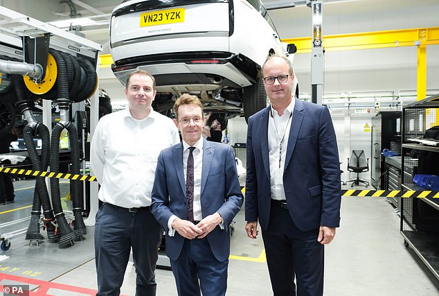 From left to right: Oliver Boakes, Chief Engineer at JLR, Mayor of the West Midlands Andy Street, and JLR Managing Director Thomas Müller at the opening of the Future Energy Lab