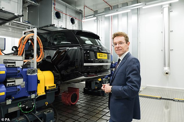 The new 323,000 sq ft facility is located at JLR's Whitley Engineering Center and features more than £40 million of equipment.  Mayor Andy Street takes a closer look at one of the new test setups