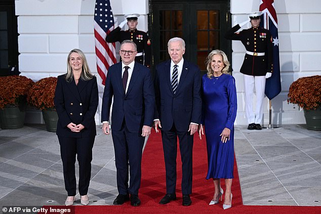 Jodie Haydon, Australian Prime Minister Anthony Albanese, President Joe Biden and First Lady Jill Biden in the South Portico of the White House