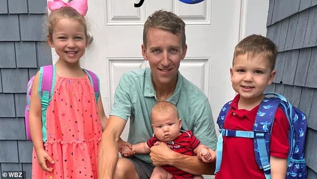 Patrick (pictured with his children) found his wife lying outside their home after returning from getting takeaway food for the family