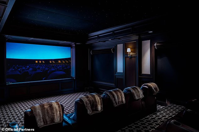 A cozy private cinema can accommodate up to ten people