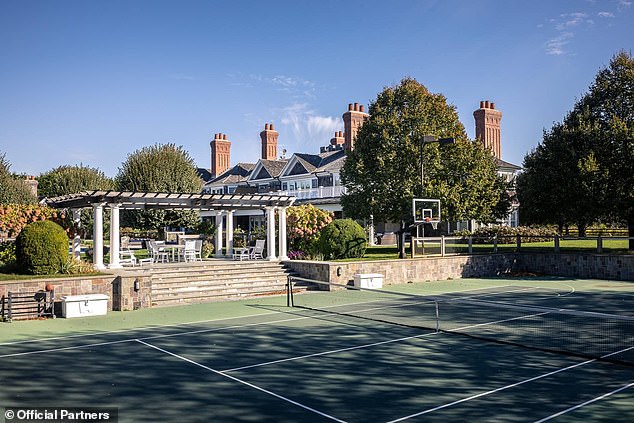 Outdoor amenities include a tennis court, large pool and oversized hot tub