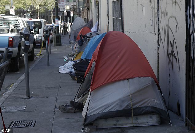 Homeless camps are shown in a file photo along a street in San Francisco