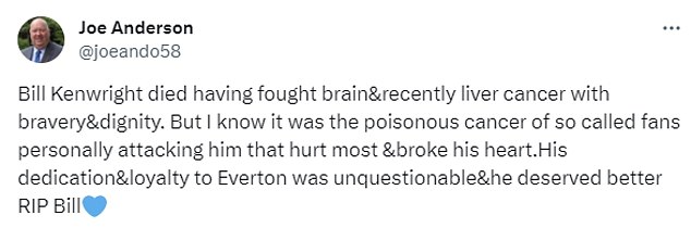 Anderson slammed a group of 'so-called Everton fans' for breaking Kenwright's heart