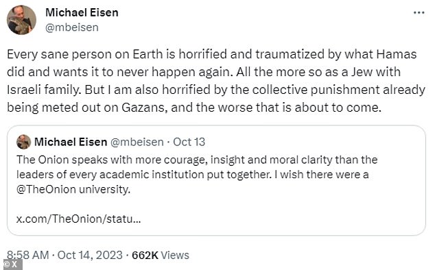 Eisen's post sparked online comments, with many claiming he had made light of the tragic terror attack in which children and the elderly were tortured, raped and kidnapped.