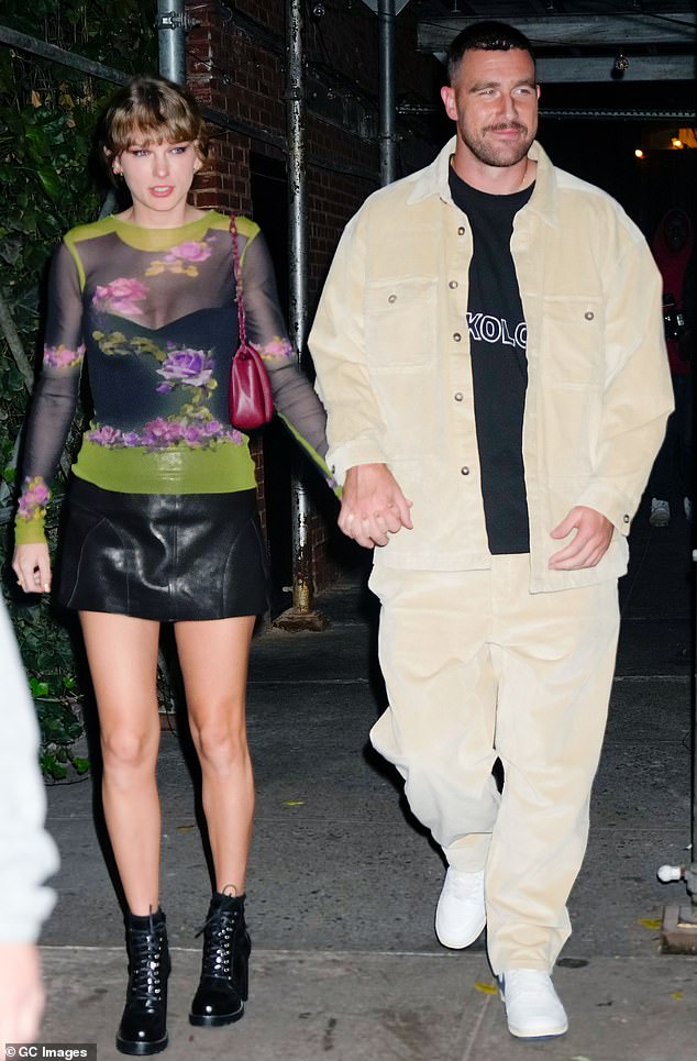 Taylor and Travis pictured heading to dinner at Waverly Inn on October 15, 2023