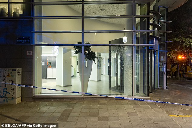 Crime scene view of the aftermath of the shooting in Brussels on Tuesday