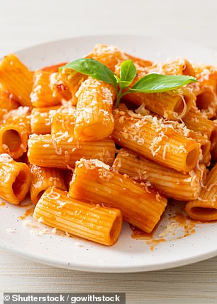 The chunky rigatoni tubes hold a lot of sauce