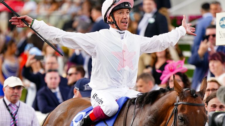 Frankie Dettori celebrates after victory over Absurde in York