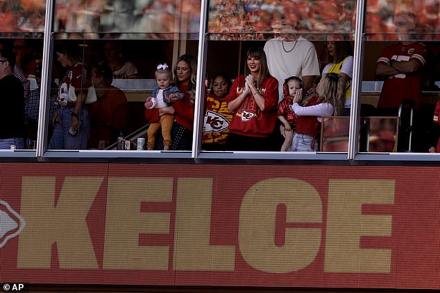 Taylor Swift is seen in a luxury suite at Arrowhead Stadium in Kansas City on Sunday