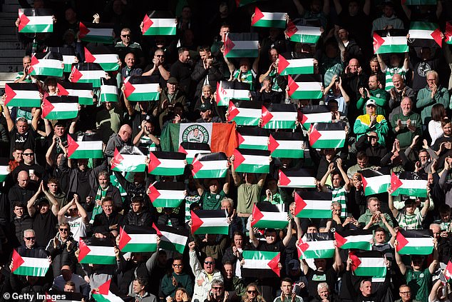 Last weekend, Palestinian flags were also hoisted during Celtic's away match against Hearts in the Scottish Premier League