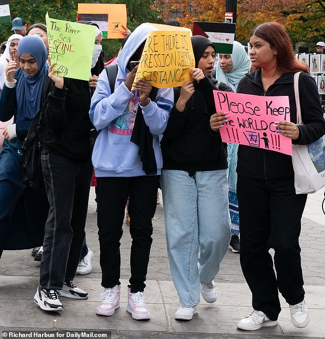 The young protesters were mostly peaceful, with some loud shouting matches between opposing sides