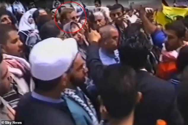 A younger Anthony Albanese (circled) was spotted early in his political career at a protest in Sydney condemning the actions of the Israeli army