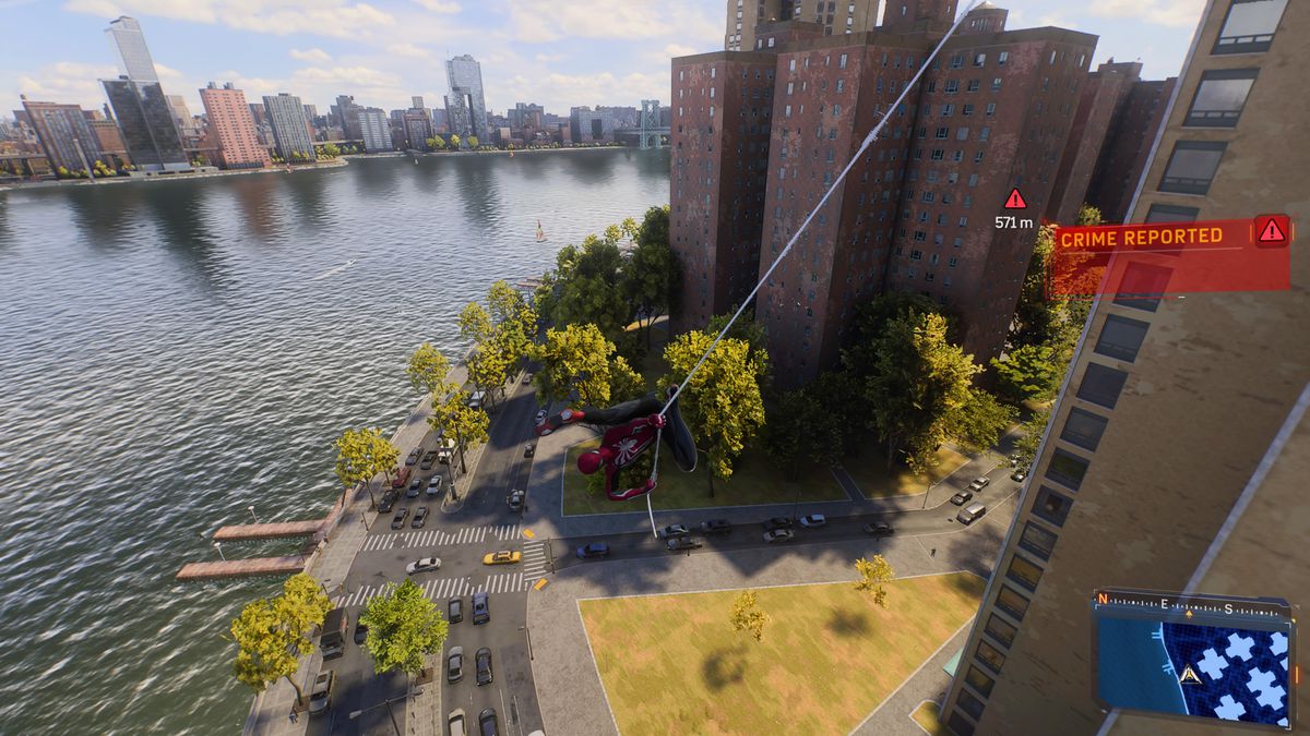 Spider-Man turns over the FDR in Manhattan in Spider-Man 2 on PS5.