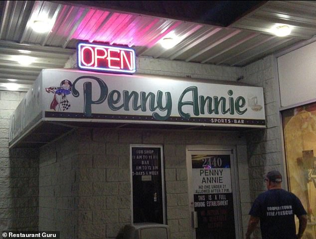 Police said Gunn had been at Penny Annie's Bar (pictured) nearby for at least 20 minutes while leaving her children unattended