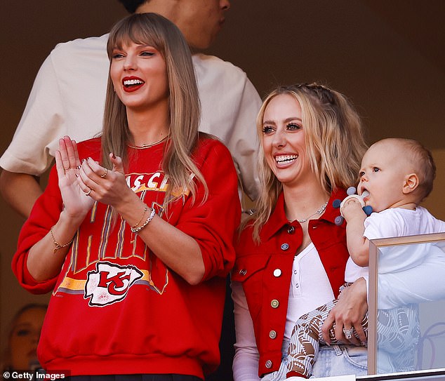 Growing bond: In recent weeks, Brittany was pictured enjoying her time in the stands with Swift as they cheered on their husbands;  seen on October 22