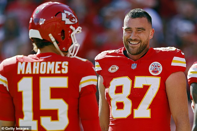 Their Guys: The duo wants to take their new friendship to the next level by planning double dates with their NFL partners, sources revealed;  Mahomes and Kelce seen during Sunday's game