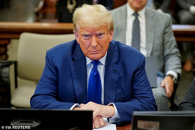 Former US President Donald Trump attends the Trump Organization civil fraud trial in the New York State Supreme Court in the Manhattan borough of New York City, US, October 25, 2023