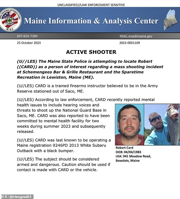 Maine State Police say Card is considered armed and dangerous