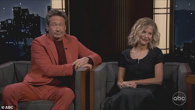 Joint interview: The 61-year-old actress made her debut on Jimmy Kimmel Live in a joint interview with her co-star David, 63, to promote their R-rated film What Happens Later, which Meg also co-wrote and directed