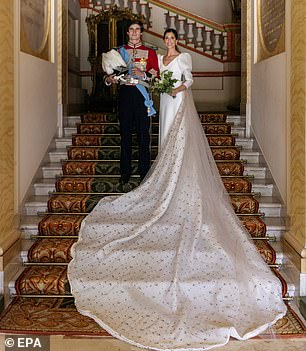 Fernando Fitz-James Stuart and wife Sofía Palazuelo pose together after tying the knot in 2018