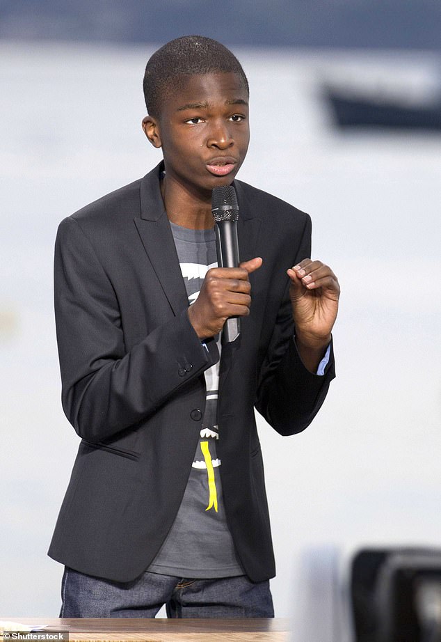 Early days: He was previously presented as 'France's Youngest Comedian' in 2012, when he was just 16 years old (pictured in 2012)