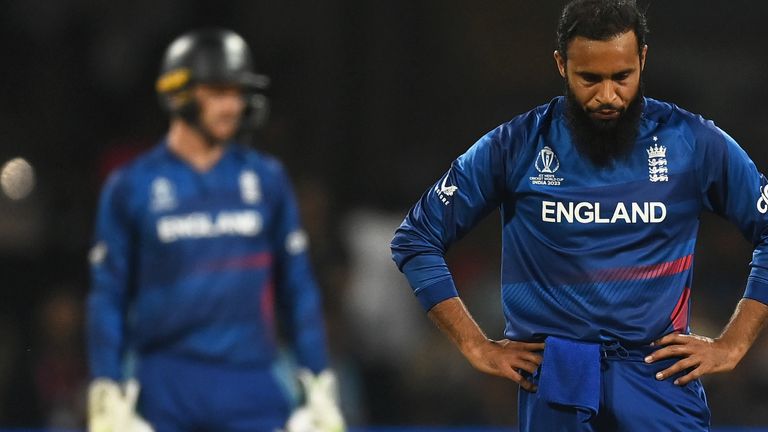 Adil Rashid shows his disappointment after conceding six goals against Sri Lanka